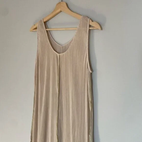 NEW Toteme Plisse Crinkled Scoop-Neck Maxi Dress in Cream Beige | size 32 / US 0 - Picture 8 of 14
